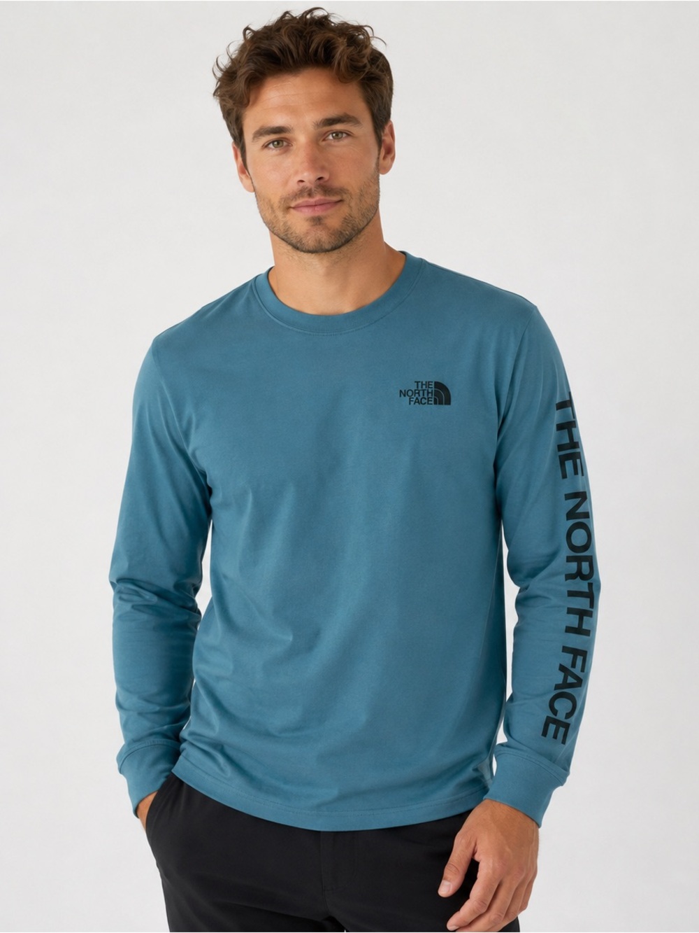 The North Face Men’s Teal Logo Long Sleeve Shirt Cotton Tee Size Large